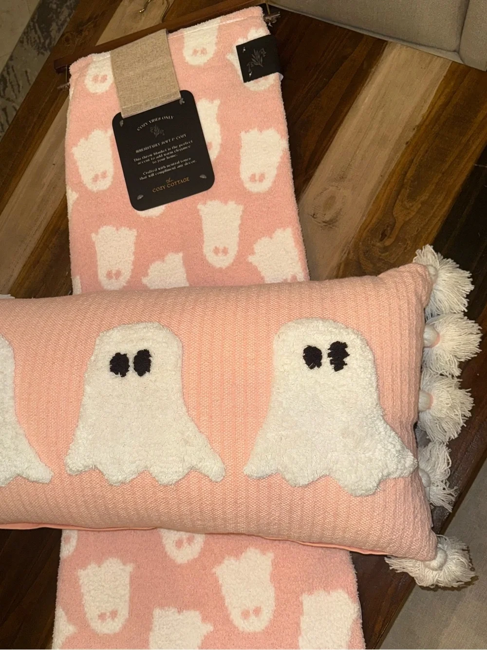 Pink Ghost Throw Blanket & Pillow